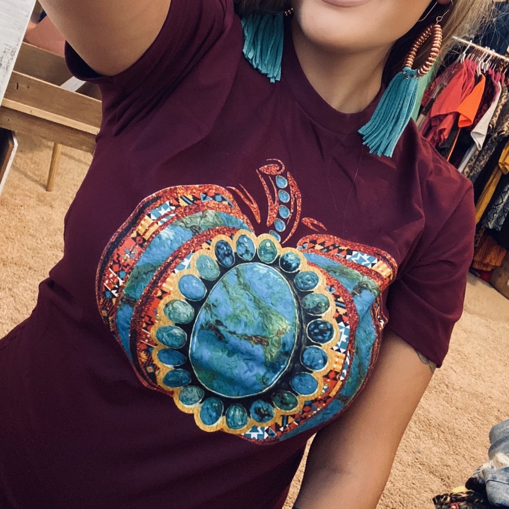 Burgundy & Turquoise vintage pumpkin tee